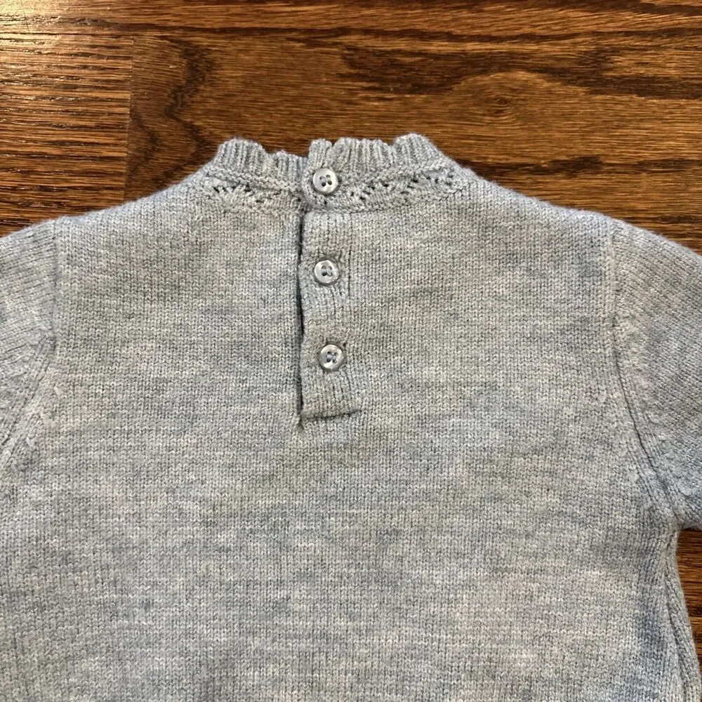 Mayoral Baby Girls Blue and Cream Knit Combined Dress with SWAN Applique